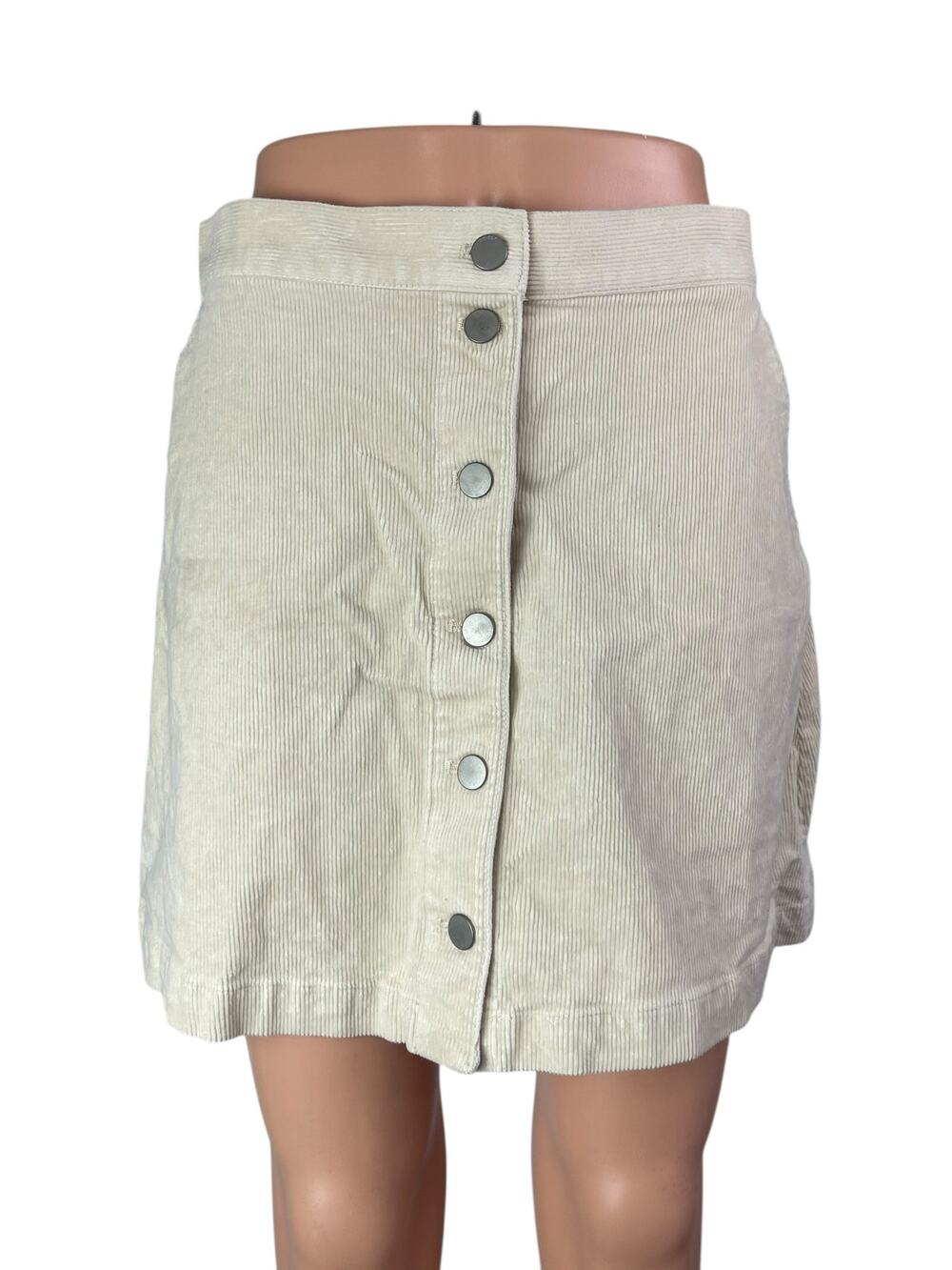 Uniqlo Women's Beige Corduroy Button Down High Rise Mini Flare A-Line Skirt Sz 6